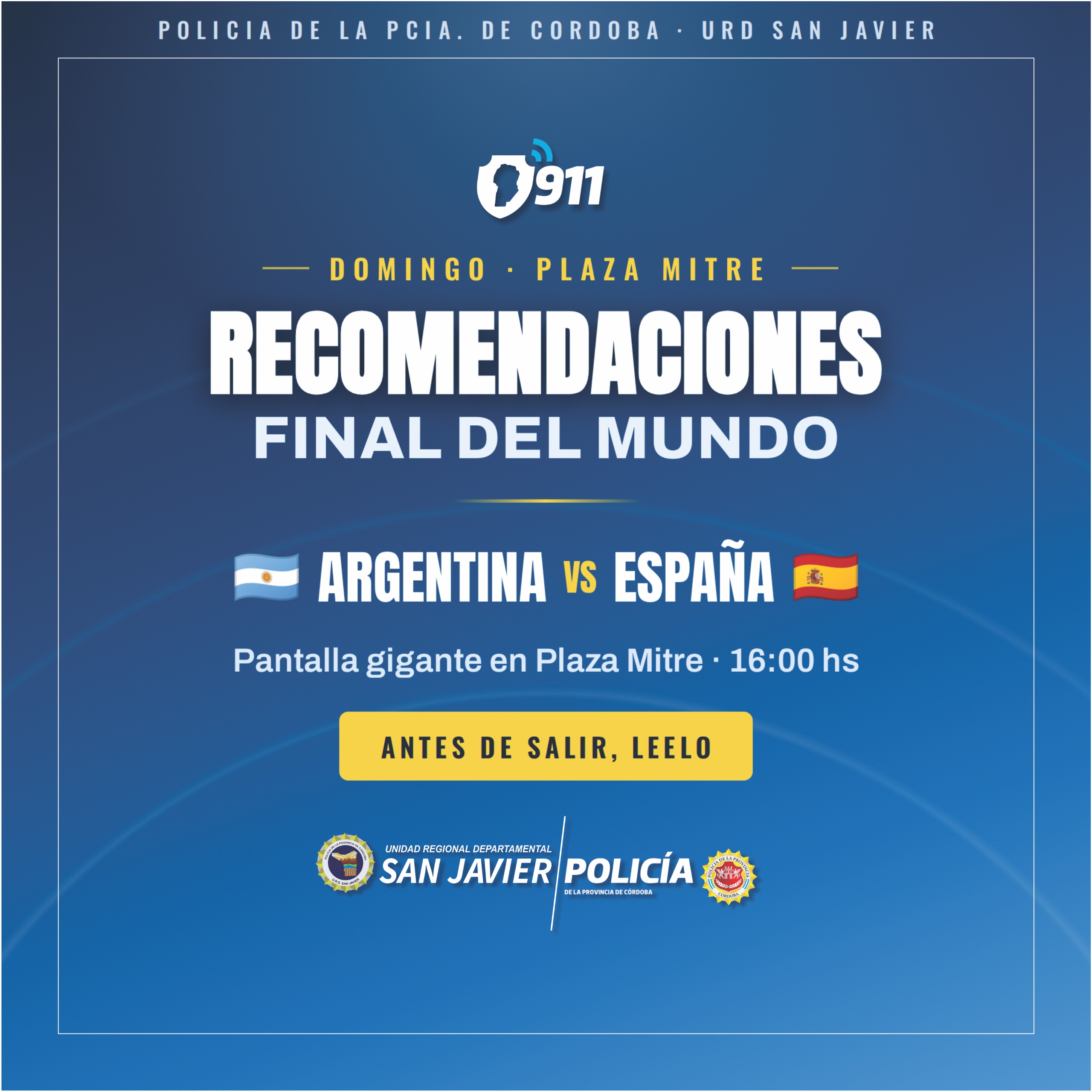 📢 VILLA DOLORES VIVE LA FINAL DEL MUNDO EN LA PLAZA MITRE  🇦🇷 ARGENTINA VS. ESPAÑA 🇪🇸