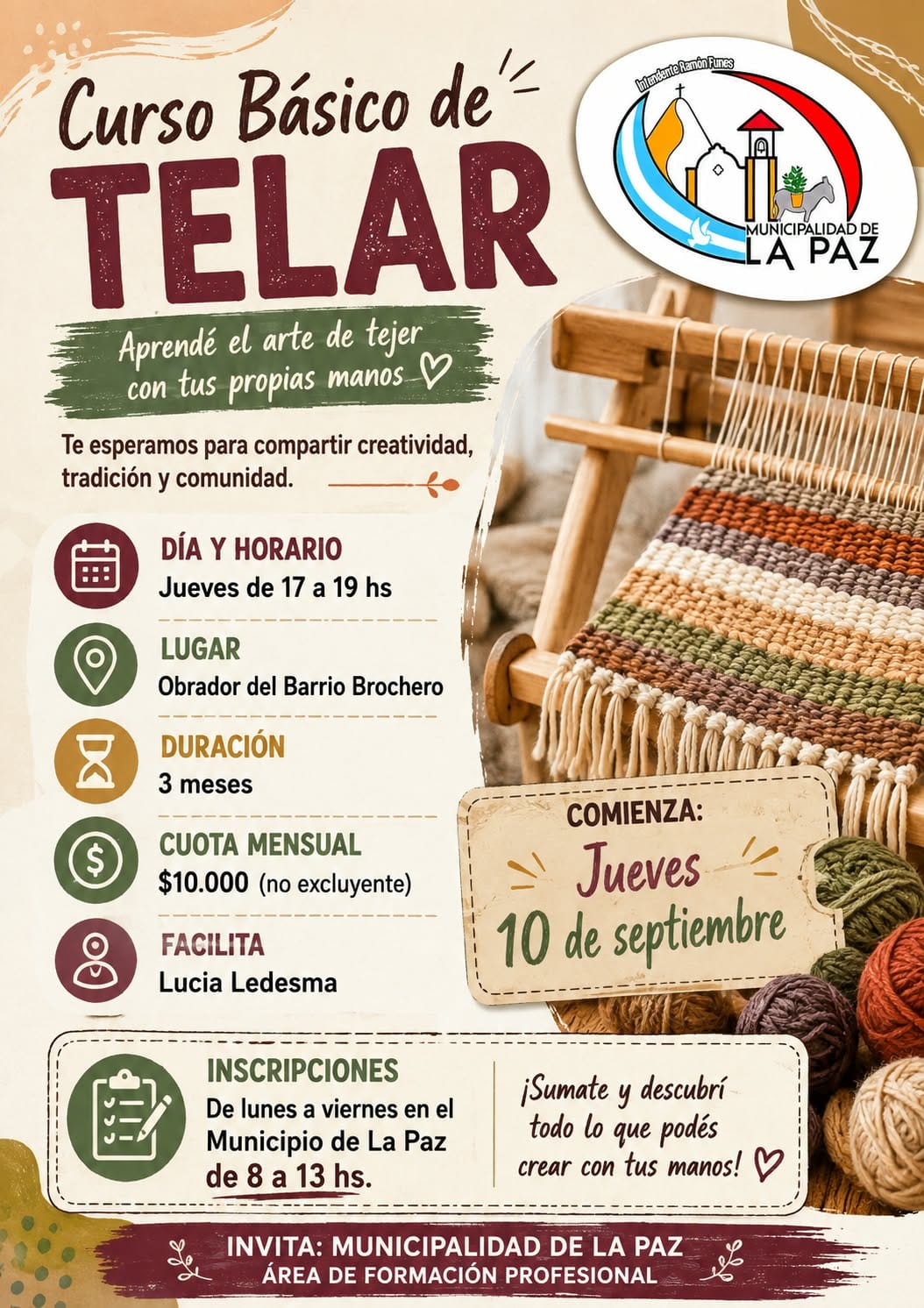  ¡NUEVO CURSO DE TELAR EN LA PAZ!